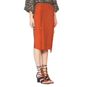 Tamara Mellon Fringed Boho Suede Skirt Burnt Orange 6 $895